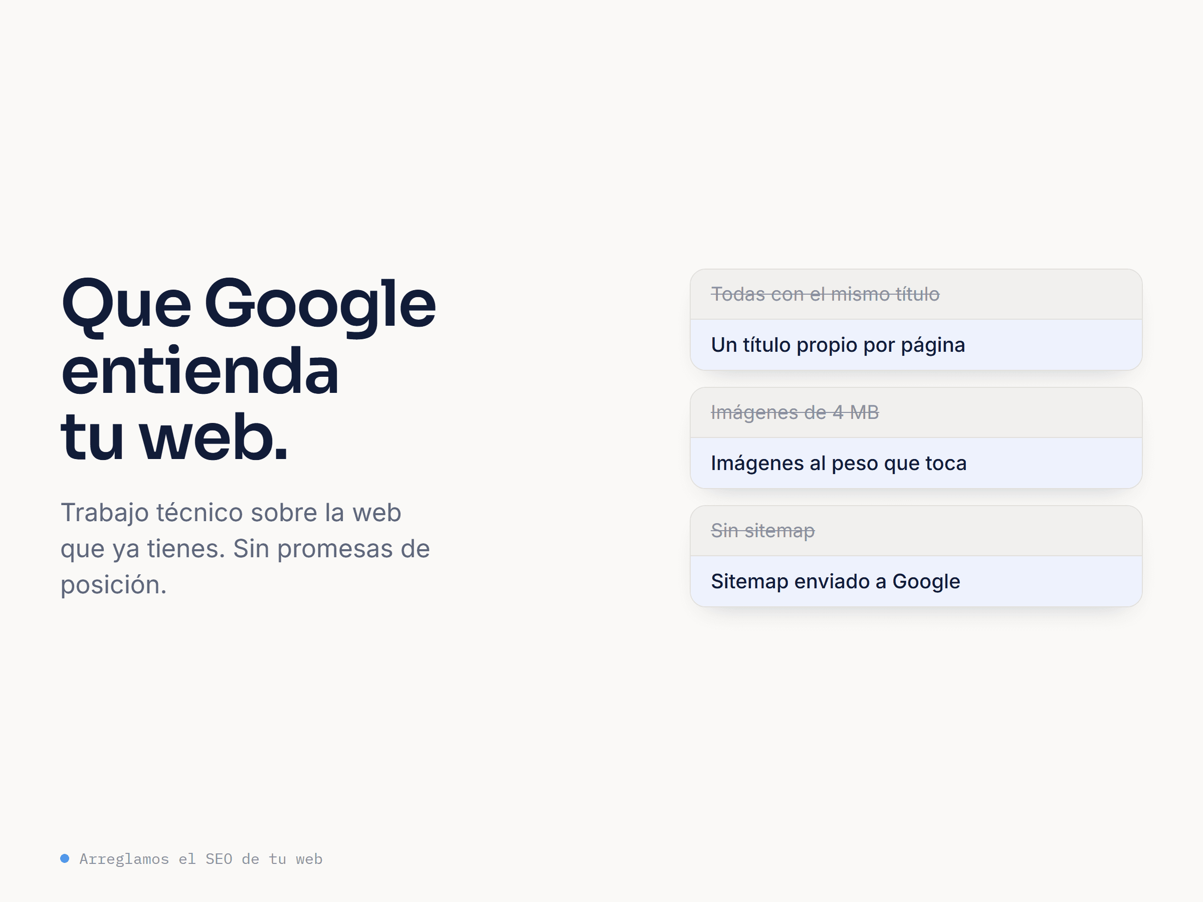 Antes y después: de páginas sin título propio y sin sitemap a una web que Google entiende.