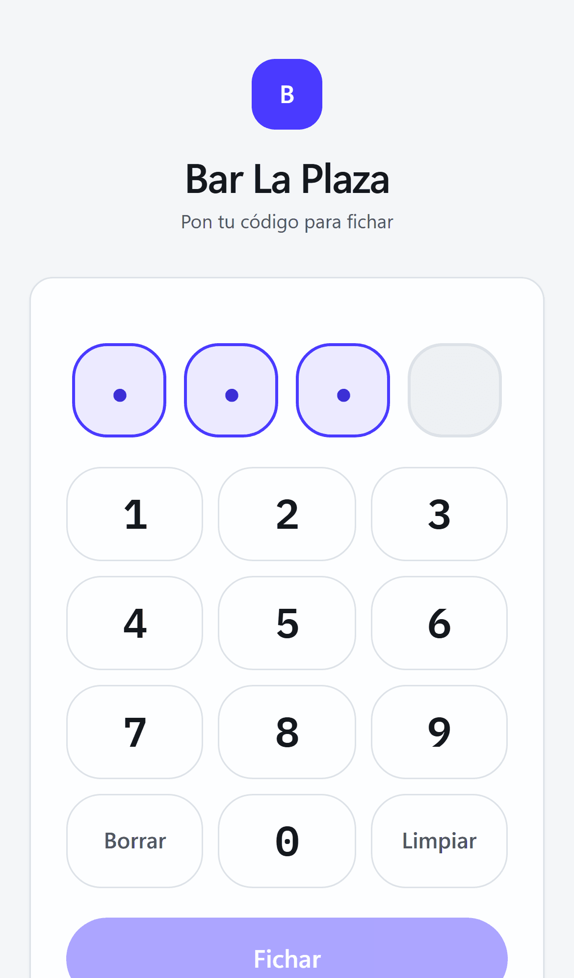 Fichar con un código de cuatro cifras, desde el móvil de cada persona.